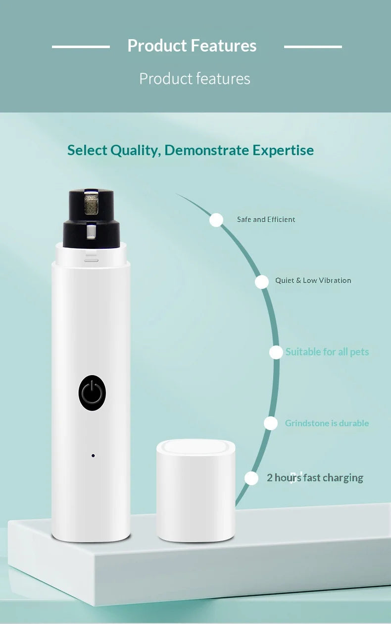 I YAN electric pet nail grinder for dogs and cats, quiet with LED light, safety guard, rechargeable, painless puppy nail trimmer