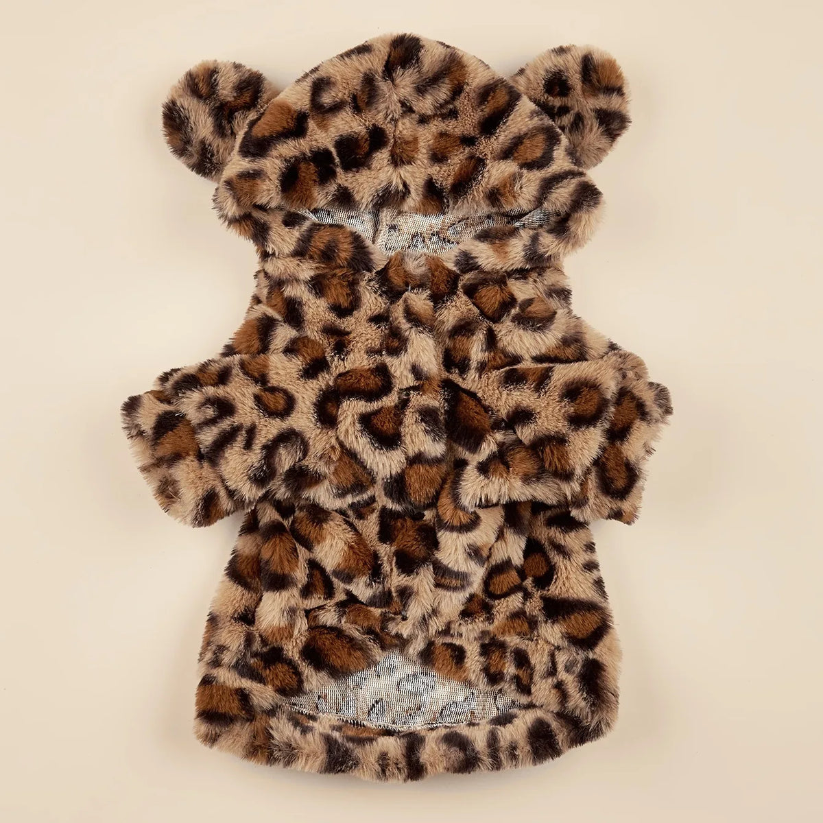 Leopard print pet hoodie with ears for small and medium dogs, plush dog clothes from I YAN, cozy pet apparel.