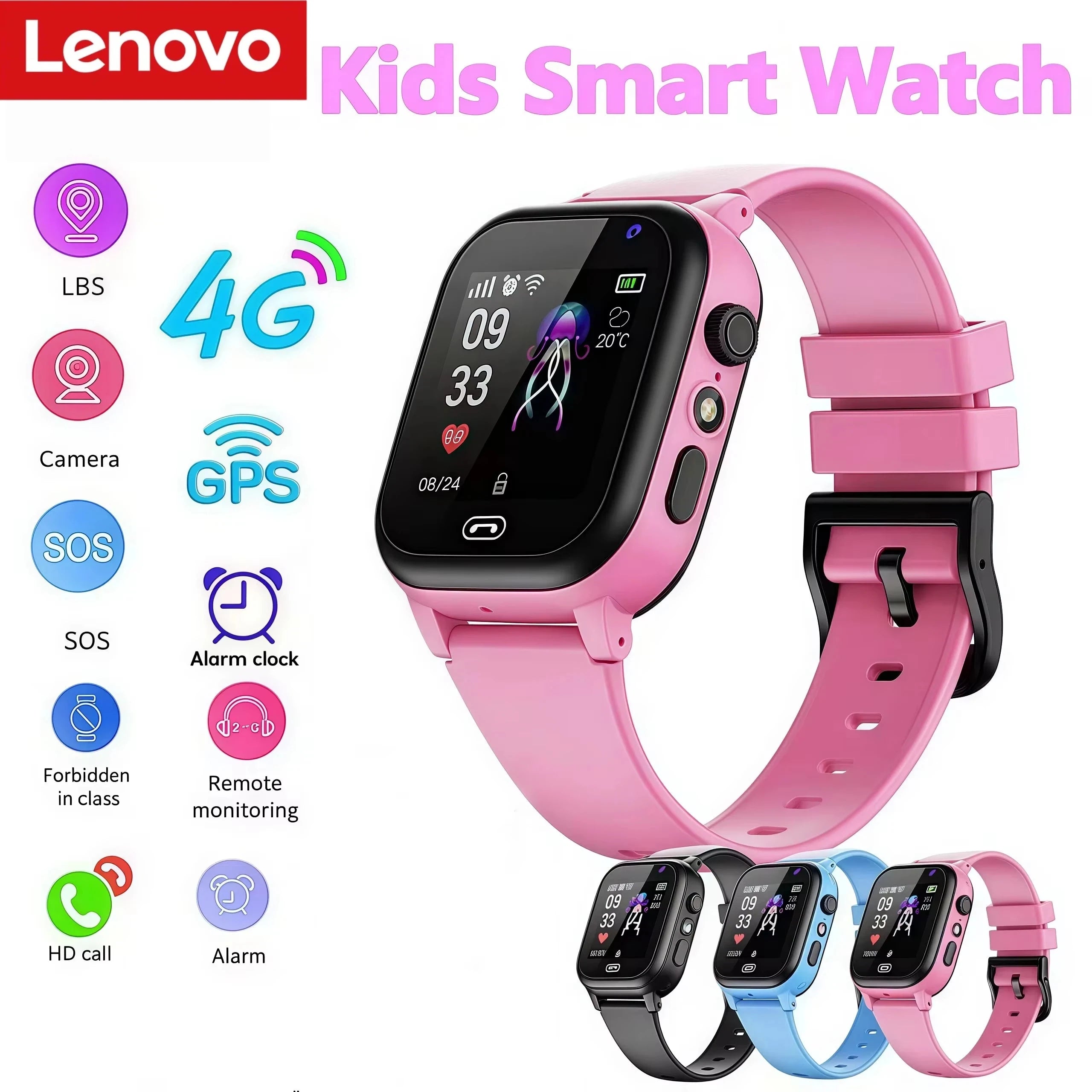 Lenovo Kids Smart Watch 4G SOS WiFi GPS Video Call – Camera Waterproof School Watch for Boys & Girls Gift - I YAN