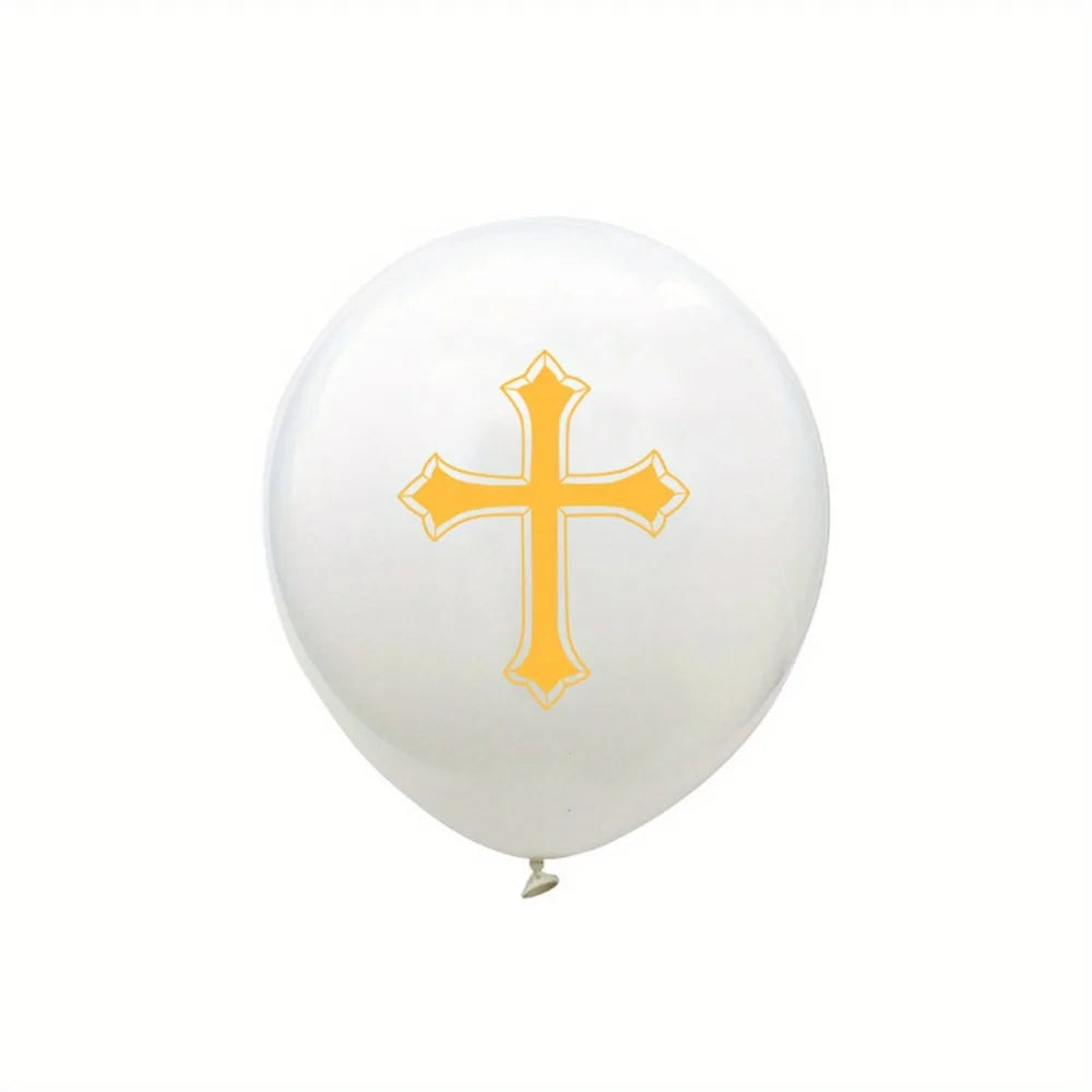 128PCS First Communion and Baptism Party Decoration Kit Cross Foil Balloons Are Used To Celebrate The First Communion with God