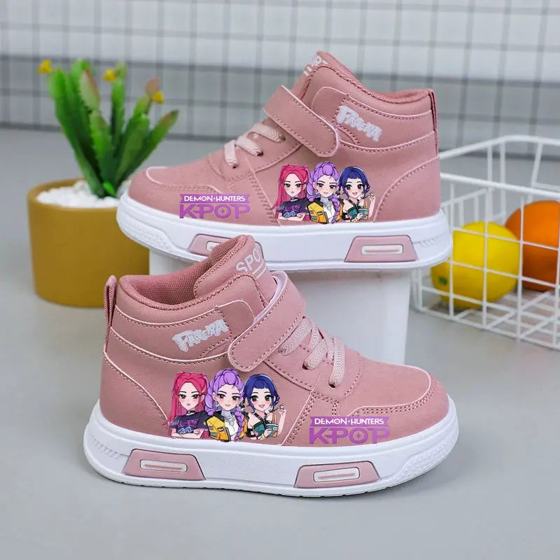 Kpop Demon Hunters High Top Sneakers for Kids Boys Girls Fashion Sport Shoes Anti Slip Casual Footwear Children Leather Sneaker