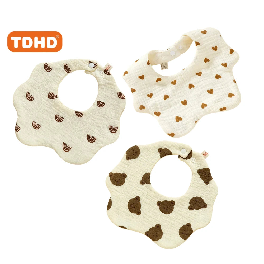 TDHD 3PCS Cotton Gauze Baby Feeding Bibs Summer Soft Petal Baby Printed Drooling Towel Newborn Toddler Baby Burp Cloth Children'