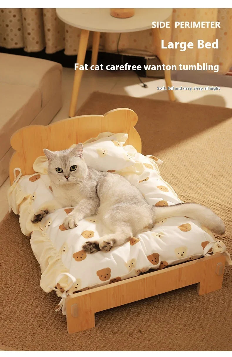 Solid Wood Cat Bed Dog Bed Removable Mat Washable All Season Universal Cat Nest Dog House Pet Supplies Pet Bed Within 7kg