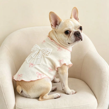 Pink Bow Print Pet Vest – Soft Breathable Summer Top for Cats & Small Dogs
