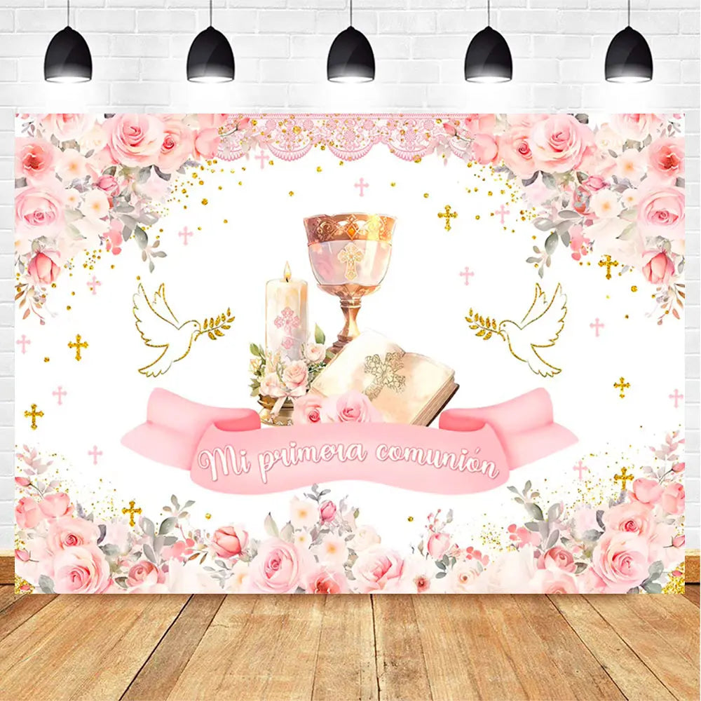 My First Communion Theme God Bless Boy Girls Party Decoration Supplie Grail God Bless Baptism Christening Baby Shower Background