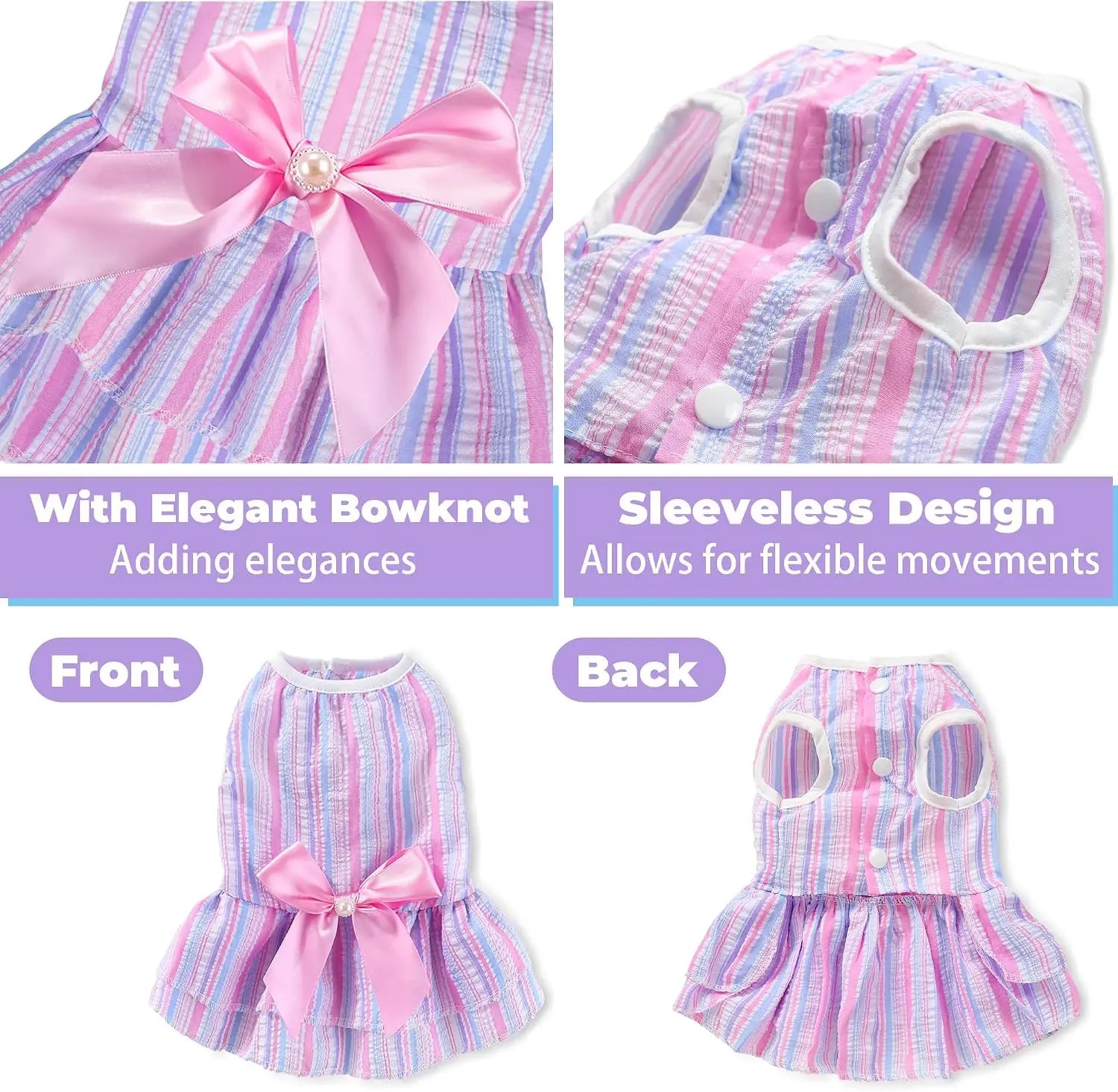 2 Pack Dog Dresses for Small Dogs Girl, Cute Princess Dress with Bowknot, Breathable Lightweight Pet Clothes for Spring Summer