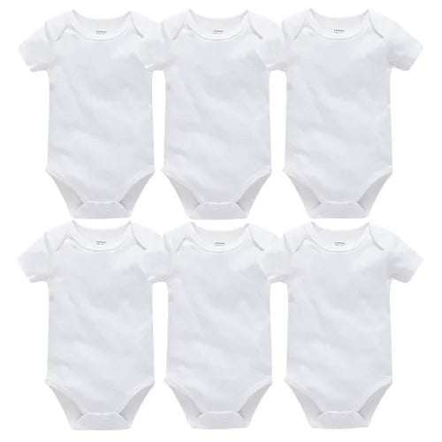 Kavkas I YAN baby bodysuits in solid white, short sleeve cotton jumpsuits for boys and girls aged 0-24 months, newborn clothing set