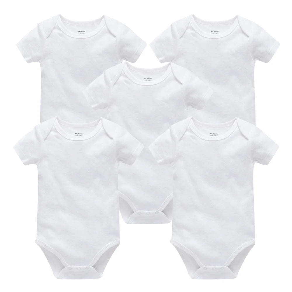 I YAN Kavkas baby boys and girls white cotton short sleeve bodysuits, newborn to 24 months, set of 3 or 5, soft and comfortable.