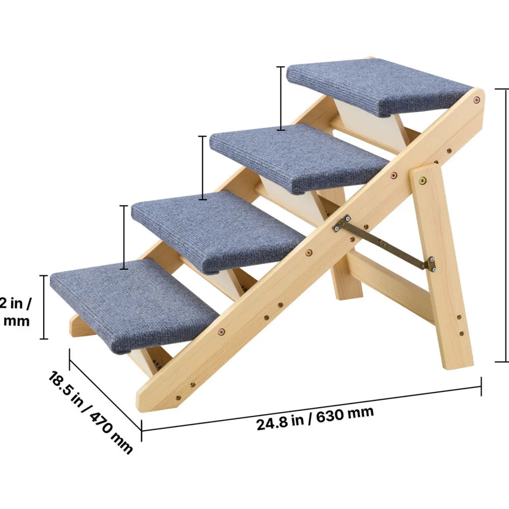I YAN 4-step wood pet stairs for dogs and cats, foldable, sturdy ladder for beds, sofas, and cars, supports up to 150lbs.