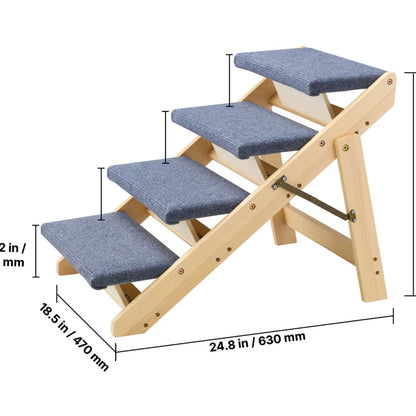 I YAN 4-step wood pet stairs for dogs and cats, foldable, sturdy ladder for beds, sofas, and cars, supports up to 150lbs.