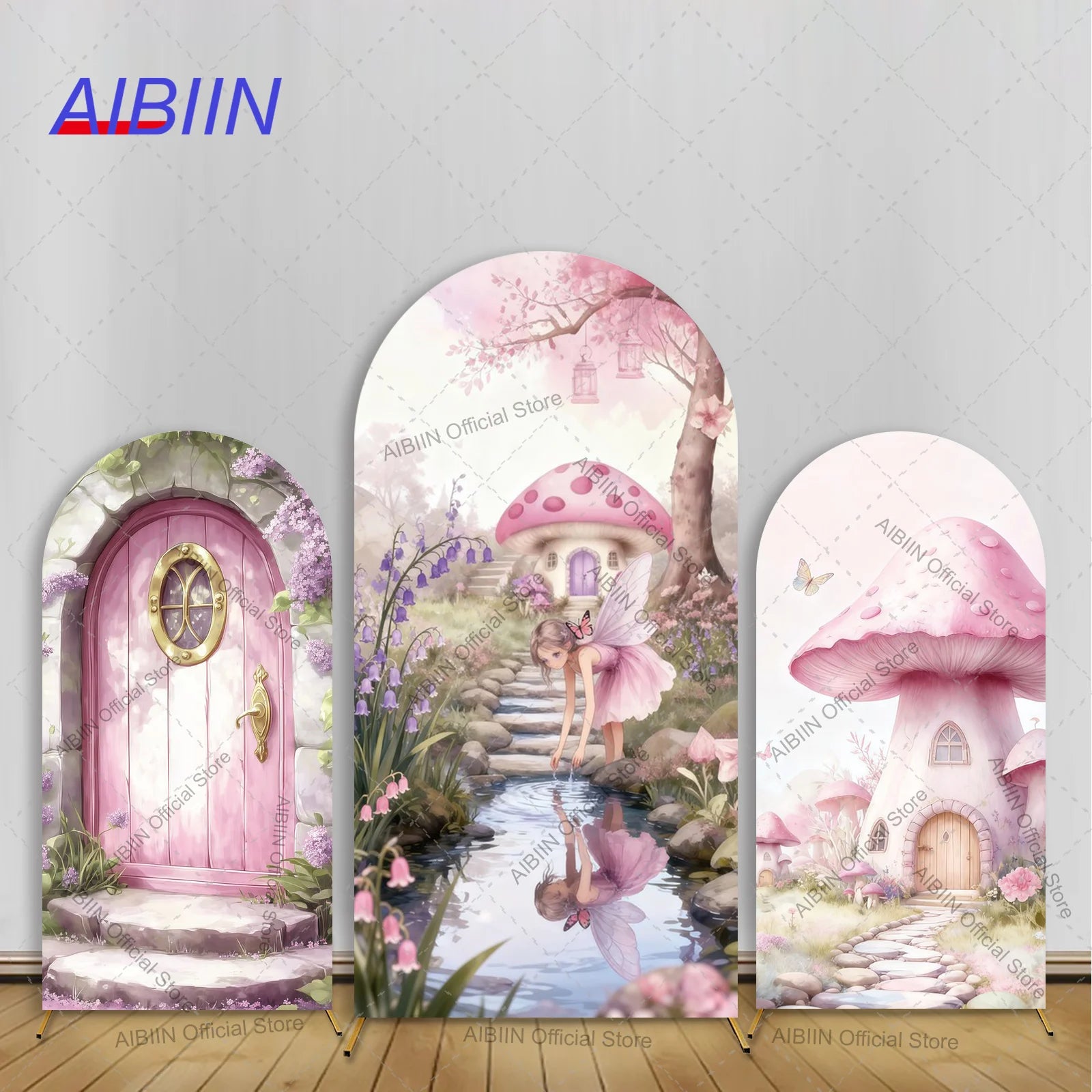 Butterfly Fairy First Birthday Arch Backdrop Cover Mushroom House Door Pink Floral Wonderland Girl Cake Baby Shower Party Decor