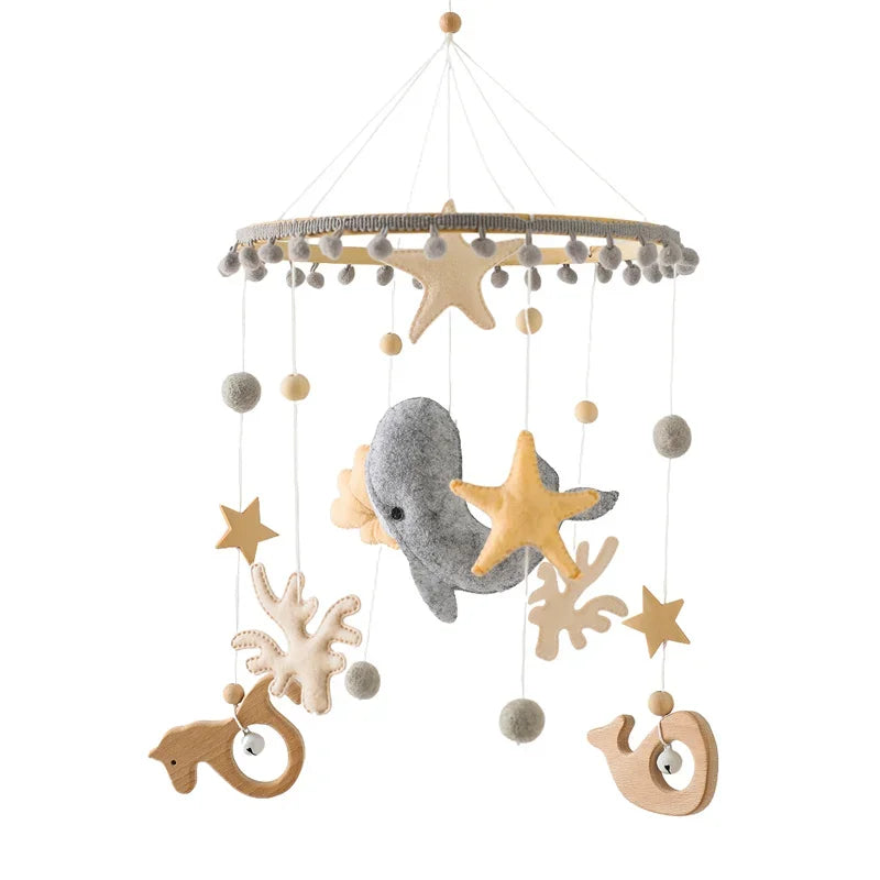 Blue Whale Baby Crib Mobile – Fabric & Bamboo Ring Nursery Decor for Newborns - I YAN