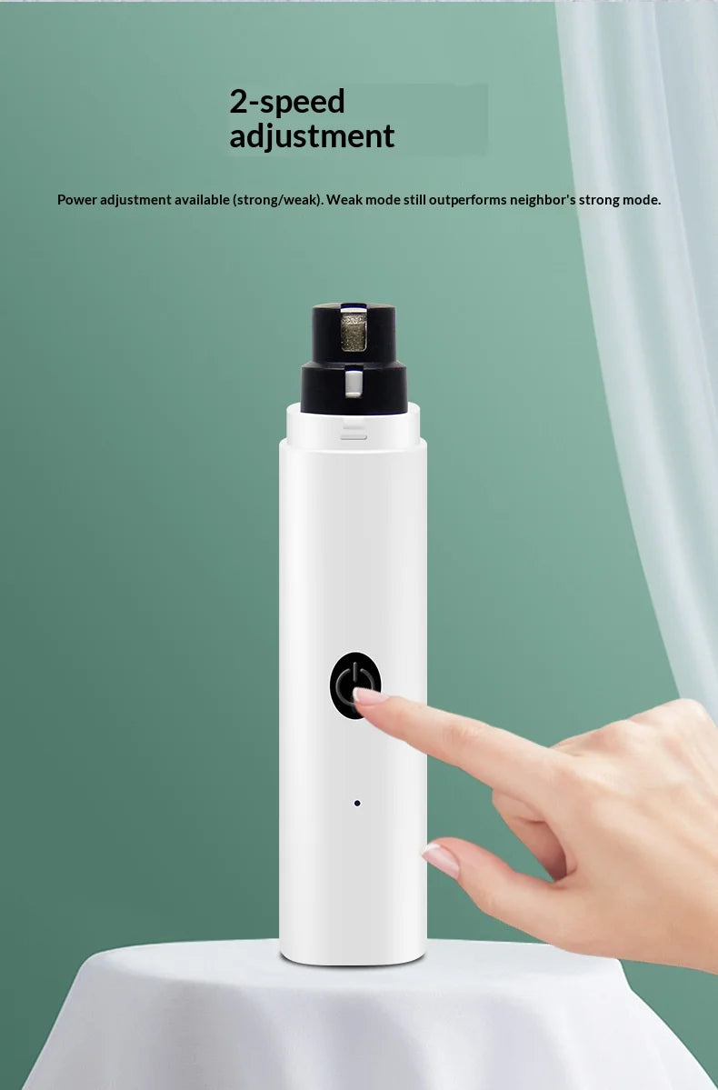 I YAN electric pet nail grinder for dogs and cats, quiet rechargeable nail trimmer with LED light and safety guard.
