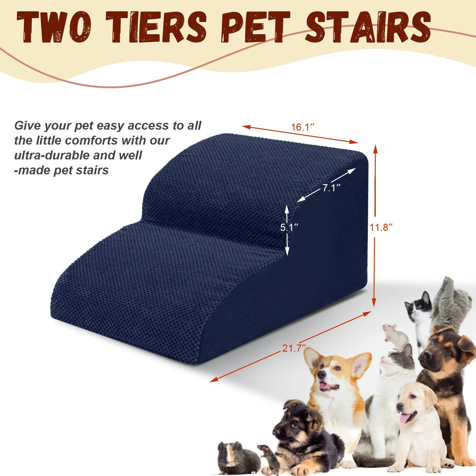 Dog Stairs & Ramp - High-Density Foam Pet Steps, Extra-Wide Non-Slip Orthopedic Dog Ladder with Soft Foam Padding