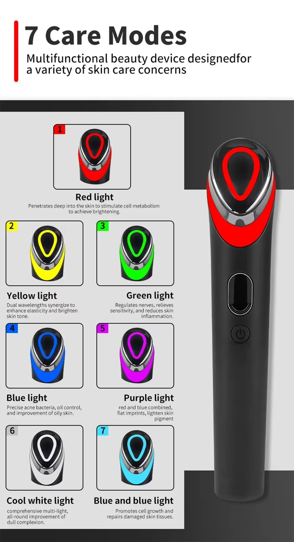 NEW 7 Colors Booster Pro LED Facial Light Therapy, Eye Beauty Wand, Red Light Eye Massager, Skincare and Blue Rejuvenation Tool
