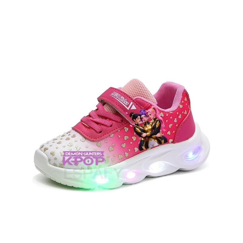 Kpop Demon Hunter LED Light Up Shoes 2026 Spring Autumn Mesh Soft Sole Cartoon Sneakers for Baby Girls Toddlers