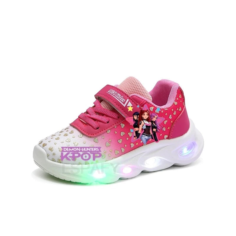 Kpop Demon Hunter LED Light Up Shoes 2026 Spring Autumn Mesh Soft Sole Cartoon Sneakers for Baby Girls Toddlers