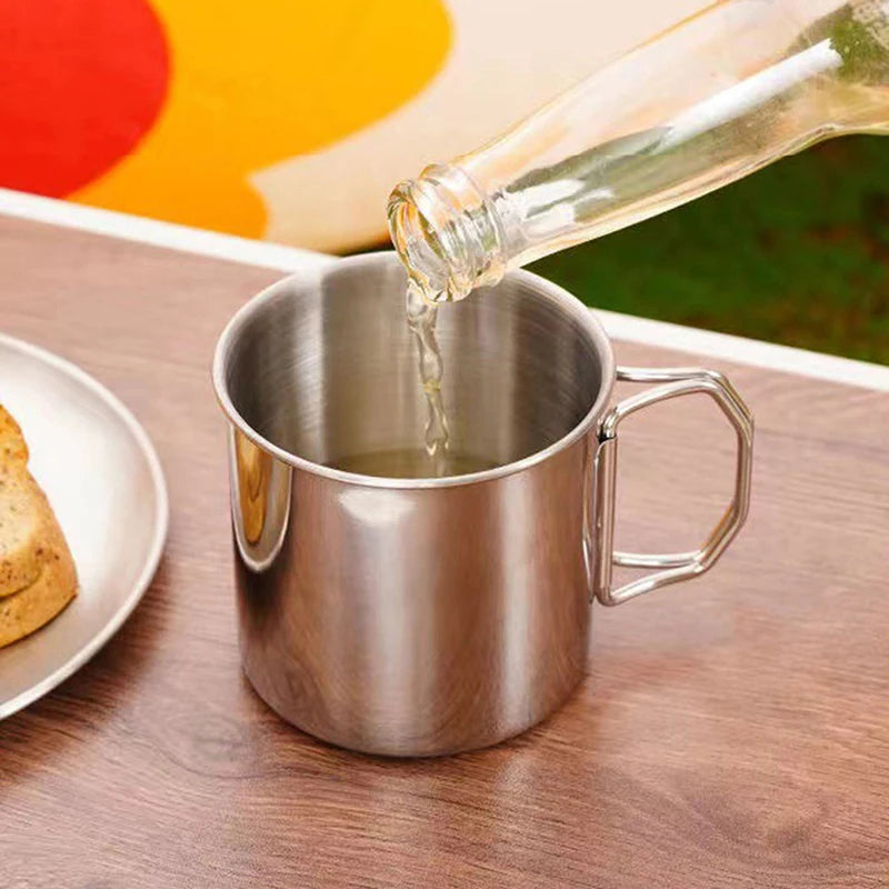 1Pc Stainless Steel Folding Handle Cup Portable Carabiner Cup Outdoor Camping Cups for Home Outdoor Camping Accessories