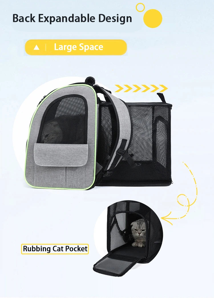Expandable I YAN cat carrier backpack with shade cover and breathable mesh for small cats and dogs, ideal for travel.