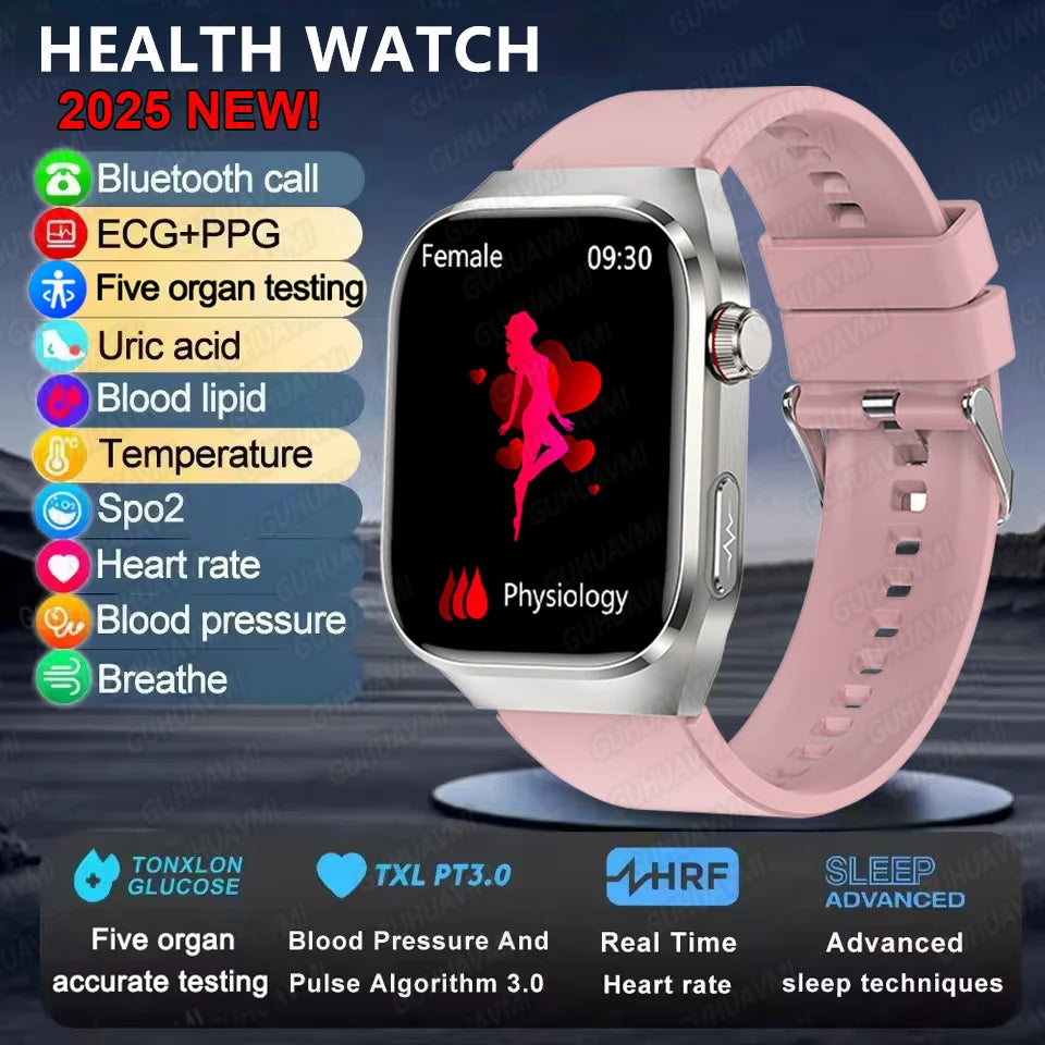 I YAN micro physical examination smartwatch for men showing health data on the digital display with Bluetooth call features.