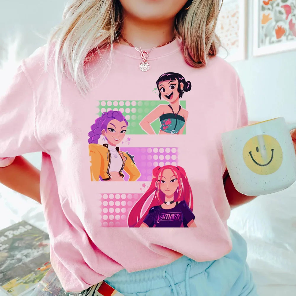 Anime KPop Demon Hunters T-shirt Tops for Children Casual Loose Girl Boy Clothing Round Neck Short Sleeve Street Style T-shirts