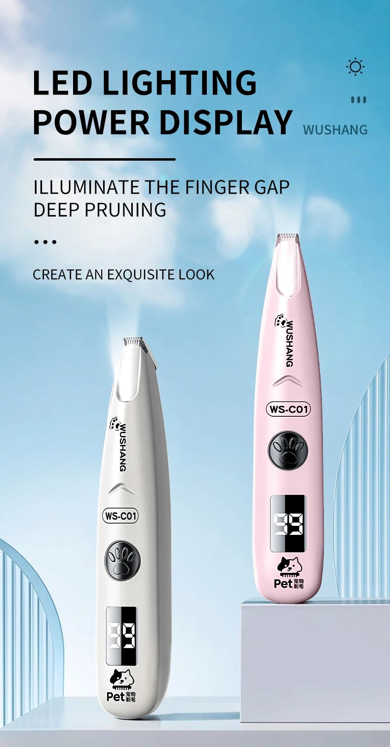 I YAN pet grooming trimmer with LED light, waterproof dog and cat hair clipper, low noise, suitable for grooming pets.