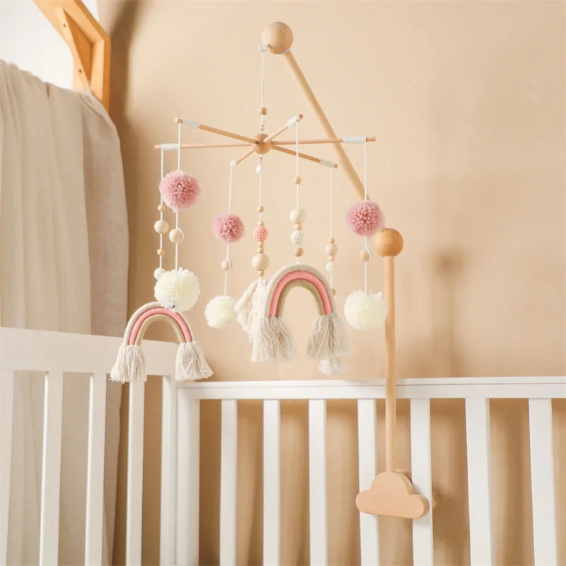 Boho Rainbow Baby Crib Mobile – Wooden Montessori Bed Bell for Newborns - I YAN