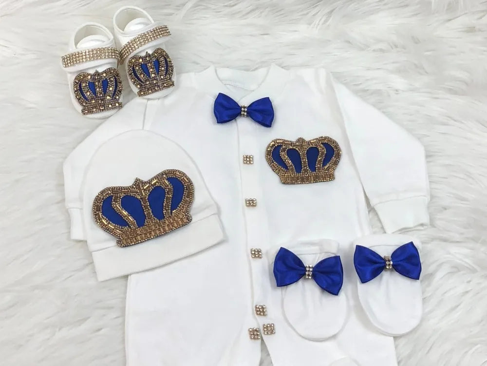 Luxury Newborn Baby Romper Set 4-Piece – Crystal Crown Layette for Photography & Coming Home - I YAN