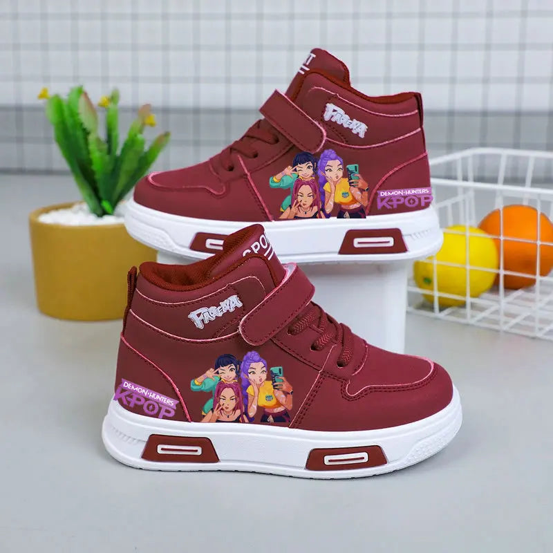 Kpop Demon Hunters High Top Sneakers for Kids Boys Girls Fashion Sport Shoes Anti Slip Casual Footwear Children Leather Sneaker