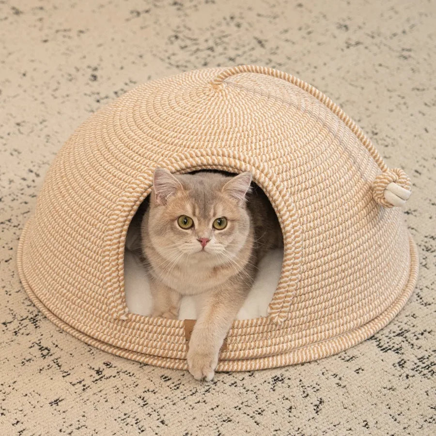 Cat Cave Bed with Cushion, 21*21in All-Season Large Cats House Tent with Toy Ball for Indoor