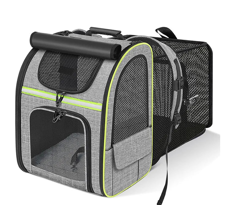 Expandable I YAN cat carrier backpack with shade cover, breathable mesh for travel with cats or small dogs.