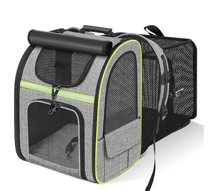 Expandable I YAN cat carrier backpack with shade cover, breathable mesh for travel with cats or small dogs.