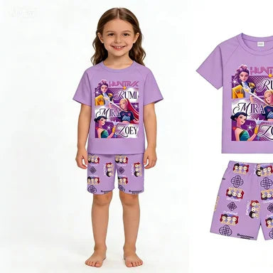 2026 Hot Selling New T-shirt Set for Girls' Summer Clothing with Printed Design, Cartoon Fashion, Comfortable Children's Set