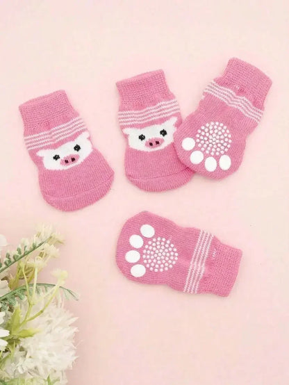 Cute anti-slip dog socks by I YAN, 4-pack paw protectors for small dogs, showing soft fabric and non-slip soles.