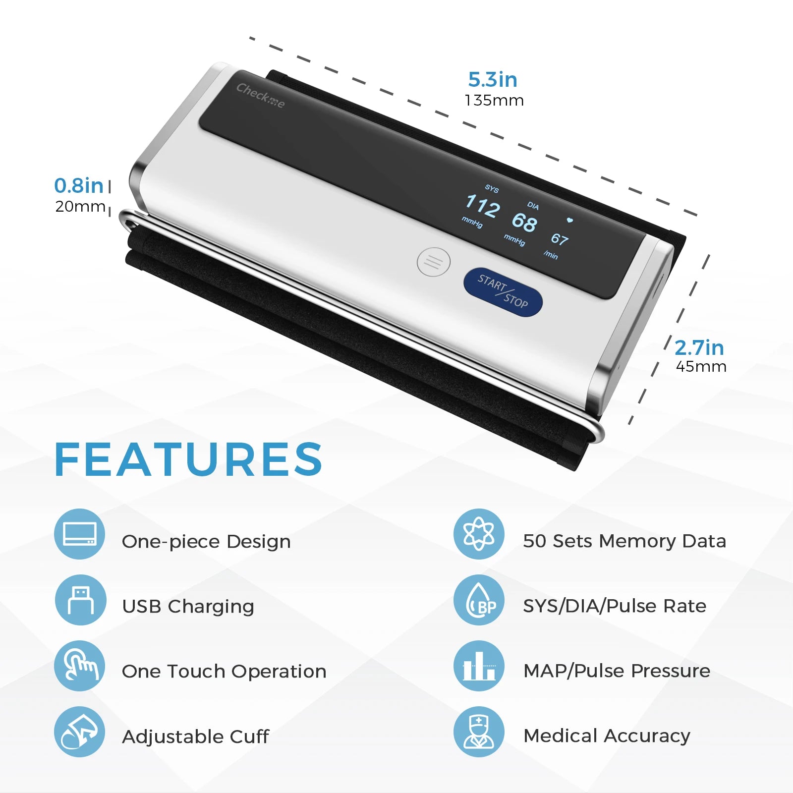 Checkme BP2A Upper Arm Blood Pressure Machines for Home Use Bluetooth Digital Automatic Blood Pressure Monitor with Large Cuff