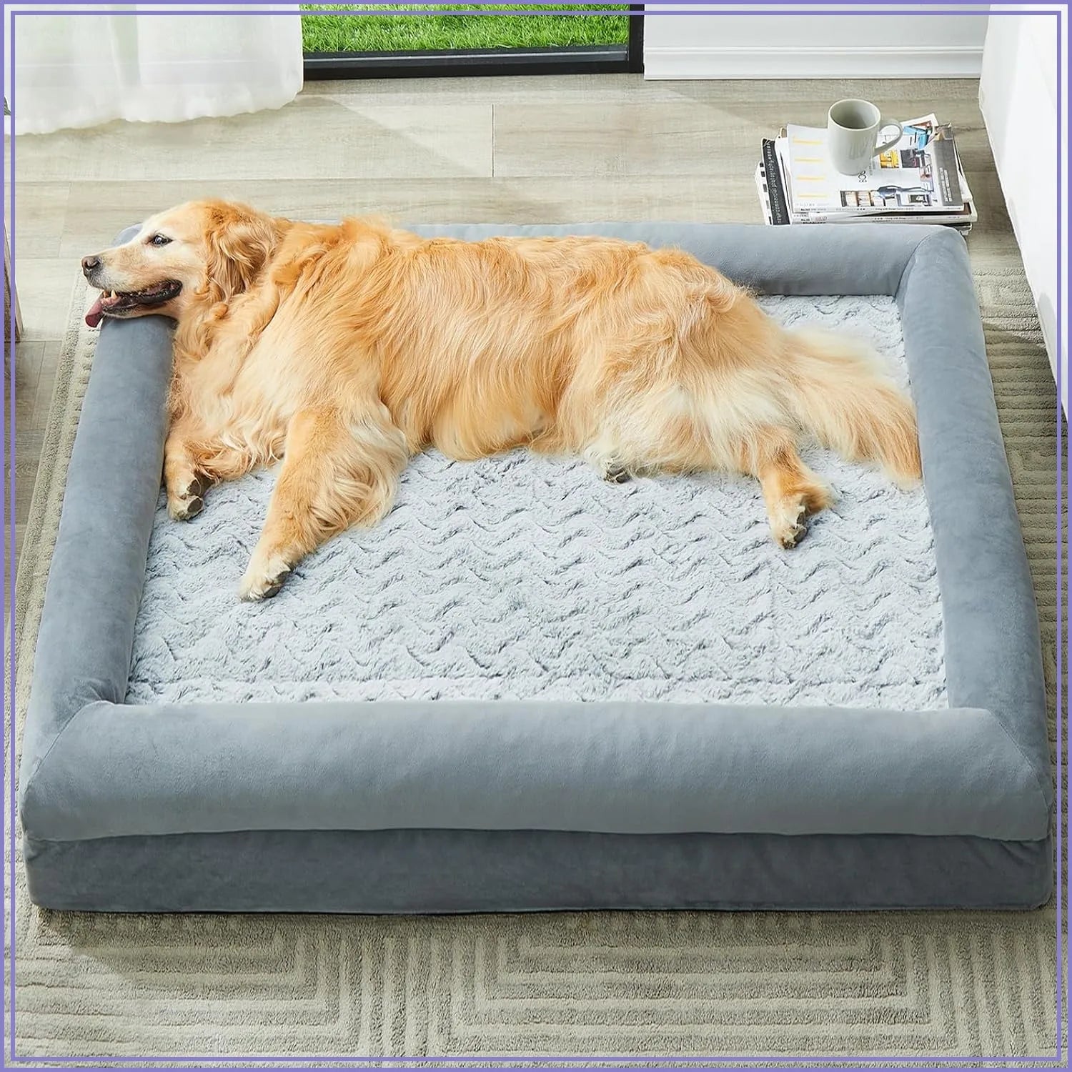XL Extra Large Dog Bed, Washable Couch with Waterproof Cover, Orthopedic Pet Sofa with Bolster Sides for Sleeping