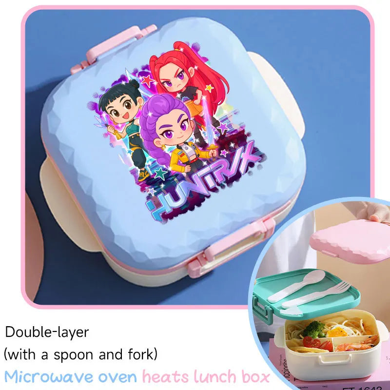 I YAN 800ml BPA-free lunch box with spoon and fork, microwave-safe, portable for students and office workers, featuring KPop design.