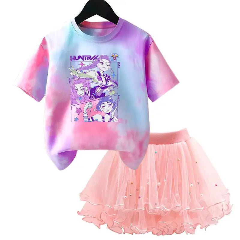 K-Pop Hunters Zoey Mira Rumi Kids T Shirt Summer Girl Outfit T-shirt +Tutu Skirt Princess Clothes Suit Party Clothing Set