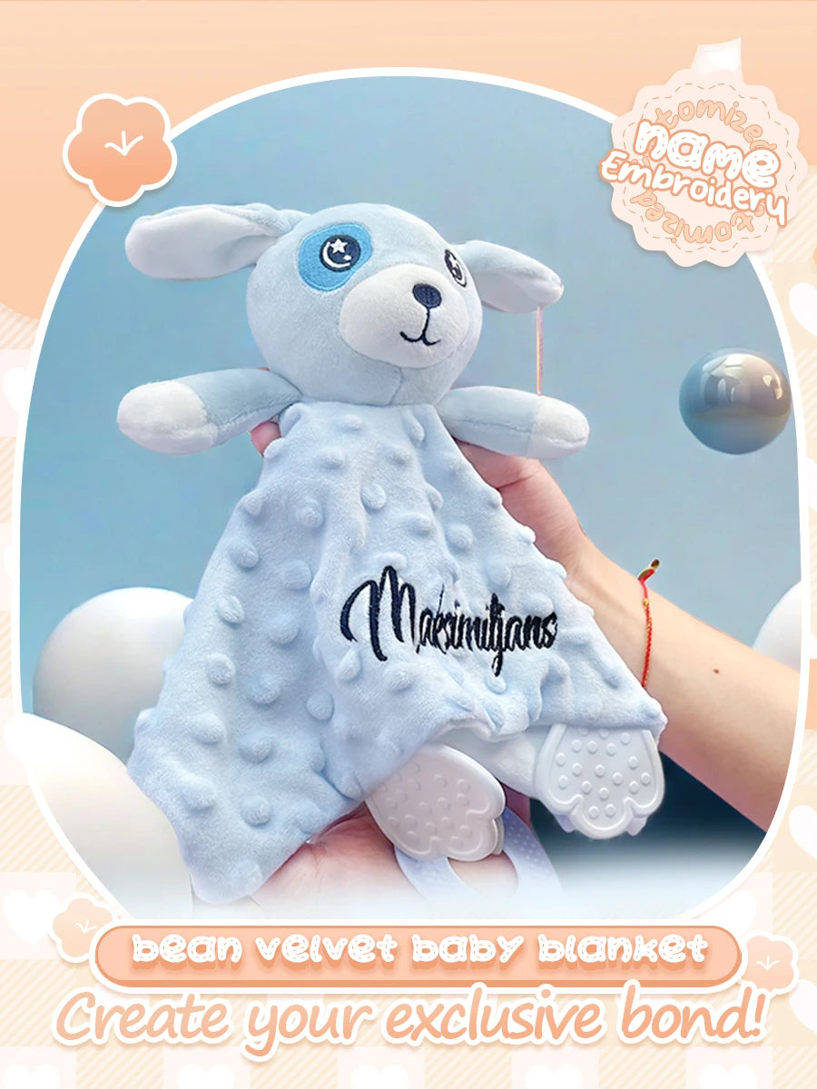Soft Minky Dot baby blanket and lovey set by I YAN with personalized name, perfect for boys and girls at baby showers.