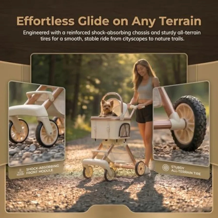 All-Terrain Pet Stroller for Small Medium Dogs and Cats, 20 lbs Capacity - Portable Carrier with One-Touch Brake, Lightweight F