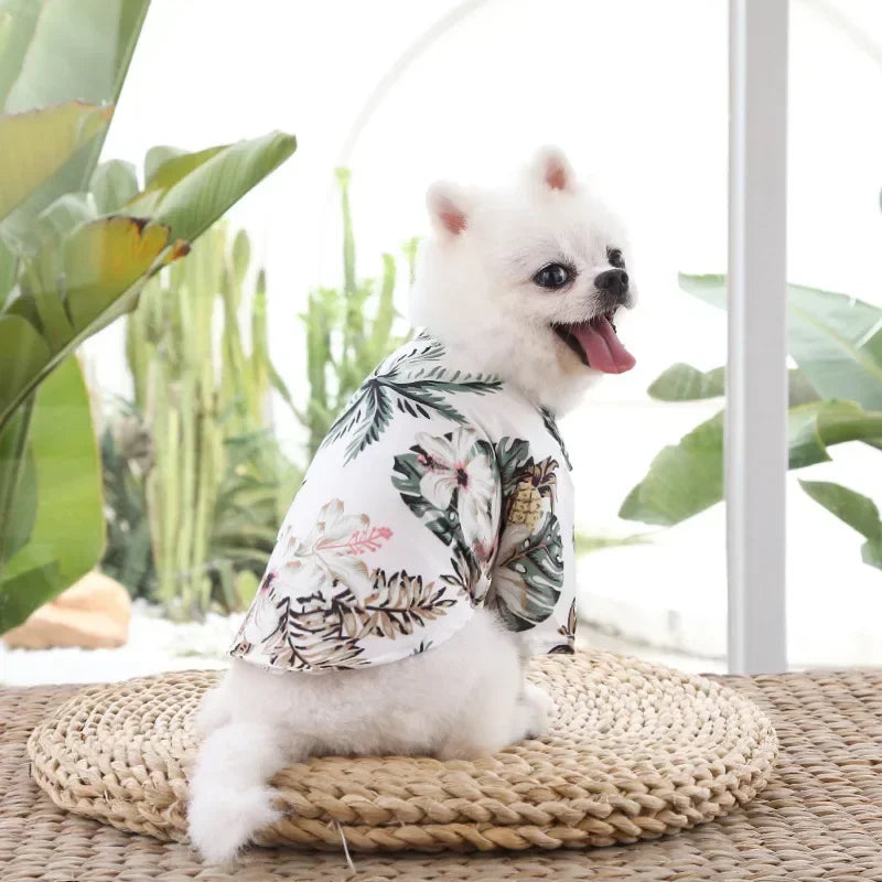 Hawaiian style summer dog shirt for small and medium dogs, featuring colorful beach print, by I YAN.