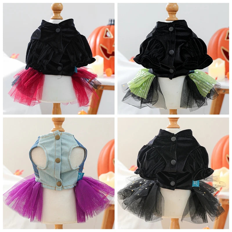 Funny Puppy Autumn Winter Clothes For Small Dogs Halloween Bubble Sleeve Pet Dress Princess New Cat Apparel Dachshund Pomeranian