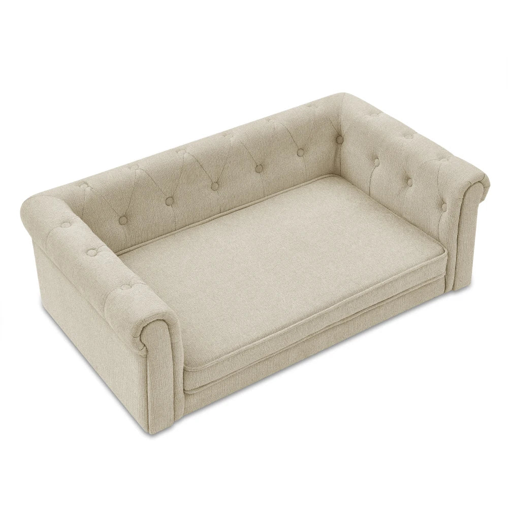 Ye Elegant Rectangle Elevated Dog Sofa Bed for Small and Medium Dogs, Comfortable Couch, Modern & Stylish, Beige, Durable
