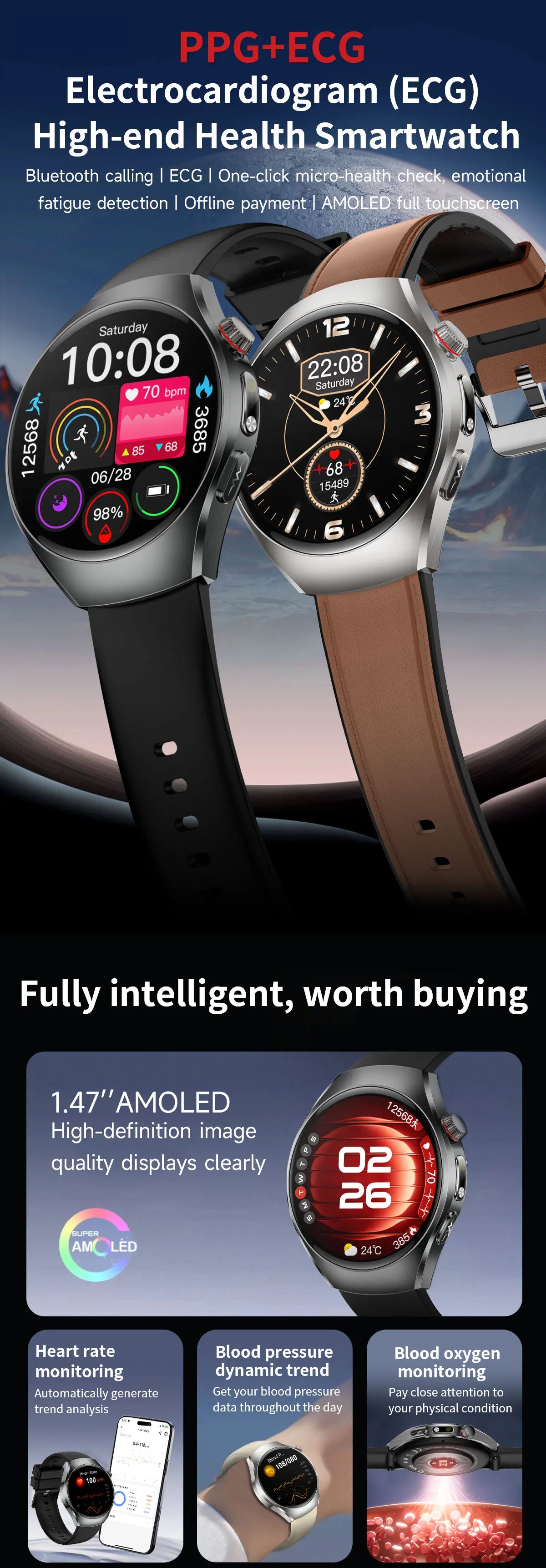 New Brand 2026 upgrade Health Check Smart Watch ECG Blood Lipid Uric Acid Body Fat Sport Waterproof HD Call SmartWatch Man Women