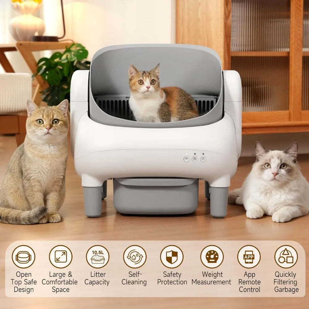 Smart Auto Self-Cleaning Litter Box – 10.5L Waste Bin, 14-Day Capacity & App Health Monitoring for Multi-Cat Homes