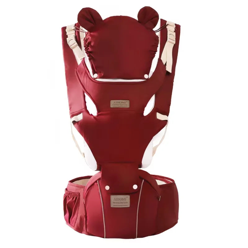 I YAN 3-in-1 baby hipseat carrier backpack with windproof hat, ergonomic infant carrier for babies aged 0-36 months, front view.