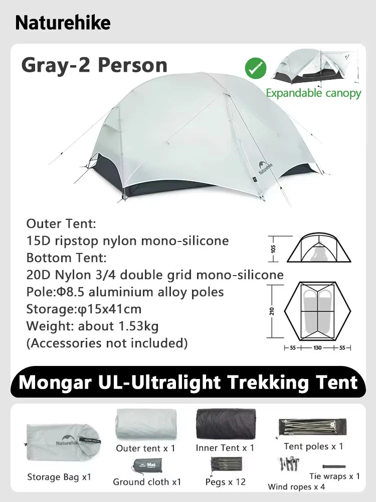 Tent Camping 1 2 Person Tent Outdoor Travel 15D Waterproof Ultralight Backpacking Shelter Tent Hiking