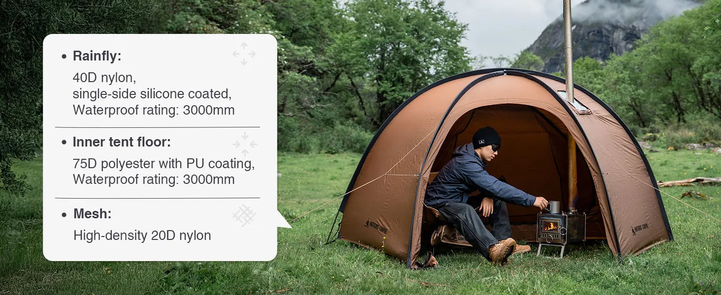 Coco Nest Solo Dome Tent with Stove Jack 3000mm Waterproof Camping Hot Tent with Mesh Inner for Bushcraft Glamping