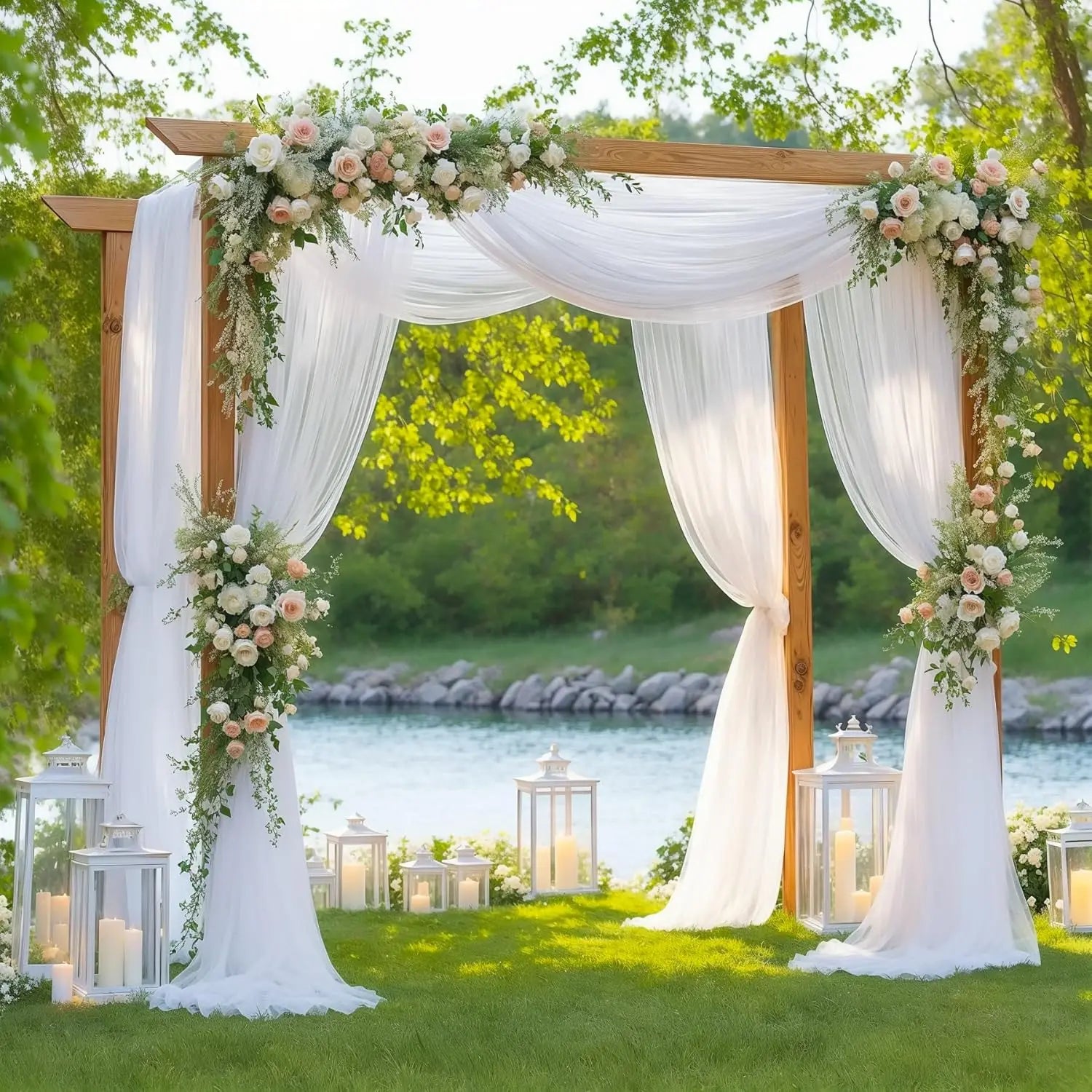 Mesh Gauze Backdrop Curtain Parties Wrinkle Free Photo Curtains Backdrop Drapes Fabric Decoration for Birthday Party Wedding
