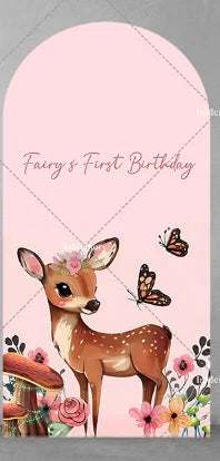 Fairy Girl 1st Birthday Party Arch Backdrop Spring Garden Pink Purple Butterfly Floral Mushroom Door Baby Shower Backgrounds